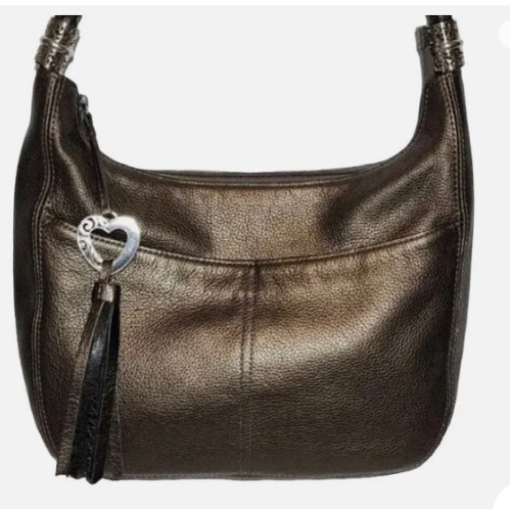 BRIGHTON BARBADOS Dark GRAY LEATHER HOBO SHOULDERBAG HANDBAG